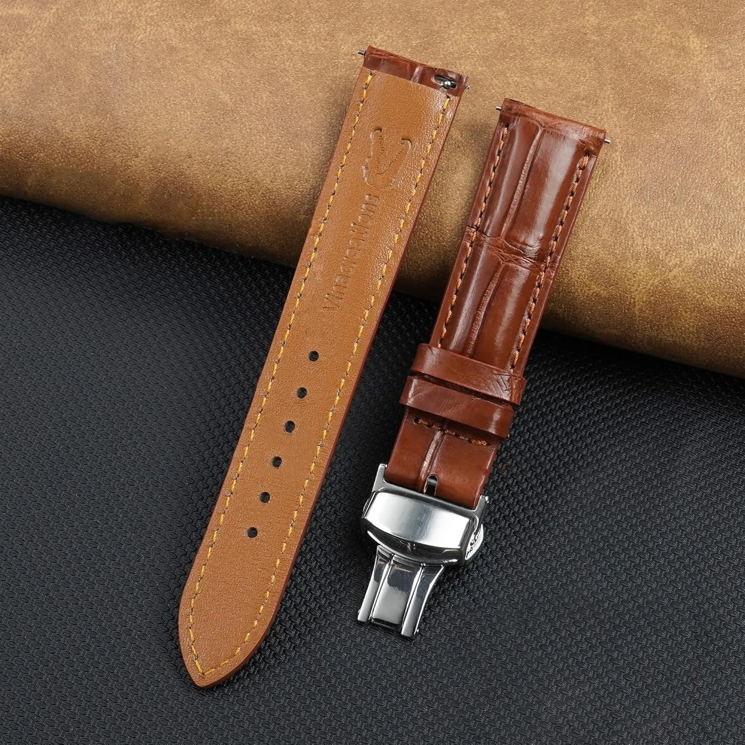 20mm 21mm 22mm 24mm Handmade AIIi-gator Deployment Watch Band Men Quick Release Croc Premium Leather Strap Butterfly Clasp Replacement Bespoke flu seed merit 18mm 19mm 