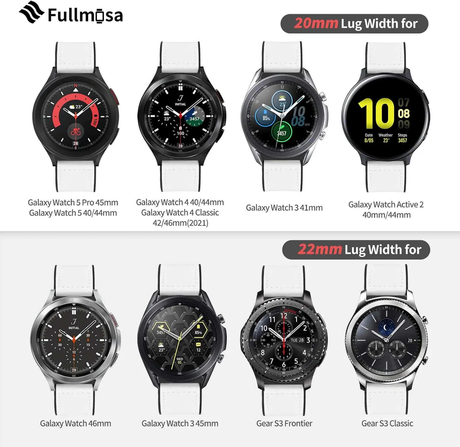 20mm 22mm Quick Release Watch Band realization misty Breathable Leather Silicone Strap for Garmin Vivoactive 4/5 Venu 2/3/Sq for Women Men White Black Buckle 22mm Fullmosa 18mm 