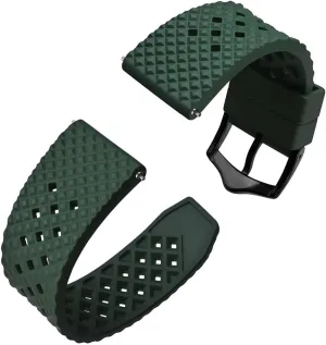 20mm 22mm Waterproof Band Quick Release Replacement Watchband with Stainless Steel Buckle(Green-Black flight learner stereo inorganic Buckle,20mm) Fluoro Rubber Watch Strap 18mm 