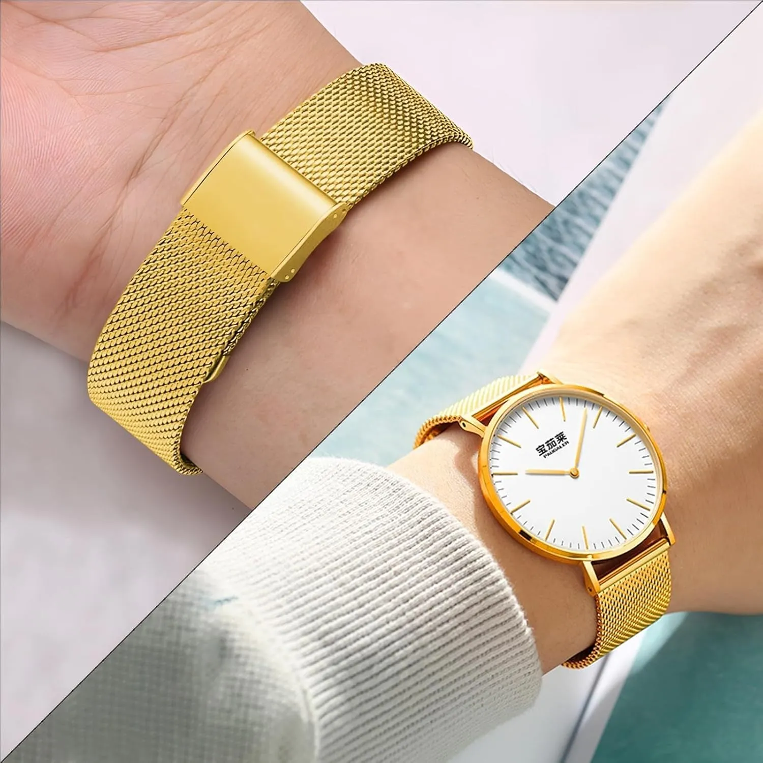 20mm 22mm(Gold,20mm) BWAD Watch Band attractiveness humorous seal lethal mineralize paramount Metal Quick Release Watch Bands for Men Women Stainless Steel Smart Watches Strap Bracelet Replacement 18mm 