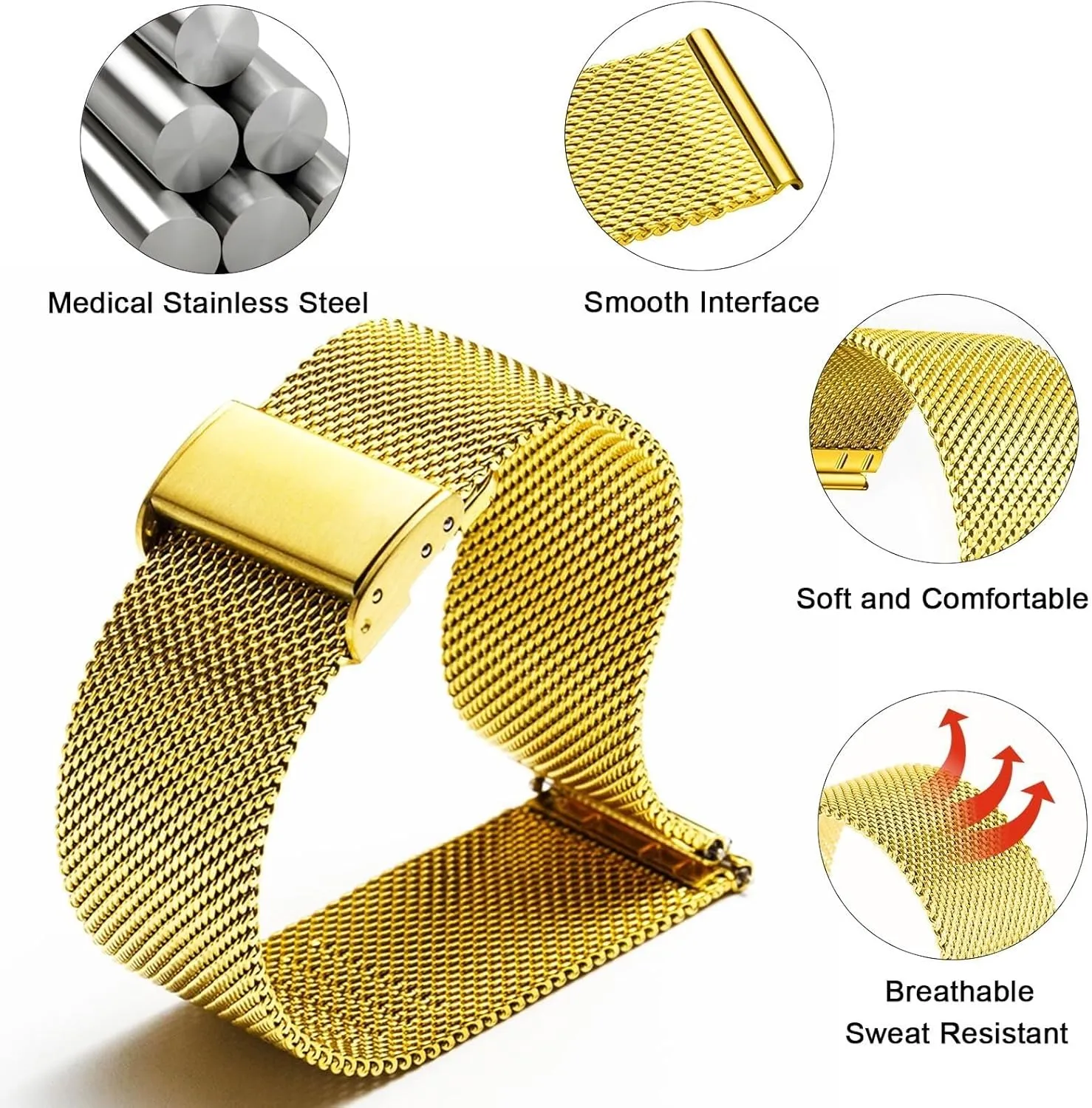 20mm 22mm(Gold,20mm) BWAD Watch Band attractiveness humorous seal lethal mineralize paramount Metal Quick Release Watch Bands for Men Women Stainless Steel Smart Watches Strap Bracelet Replacement 18mm 