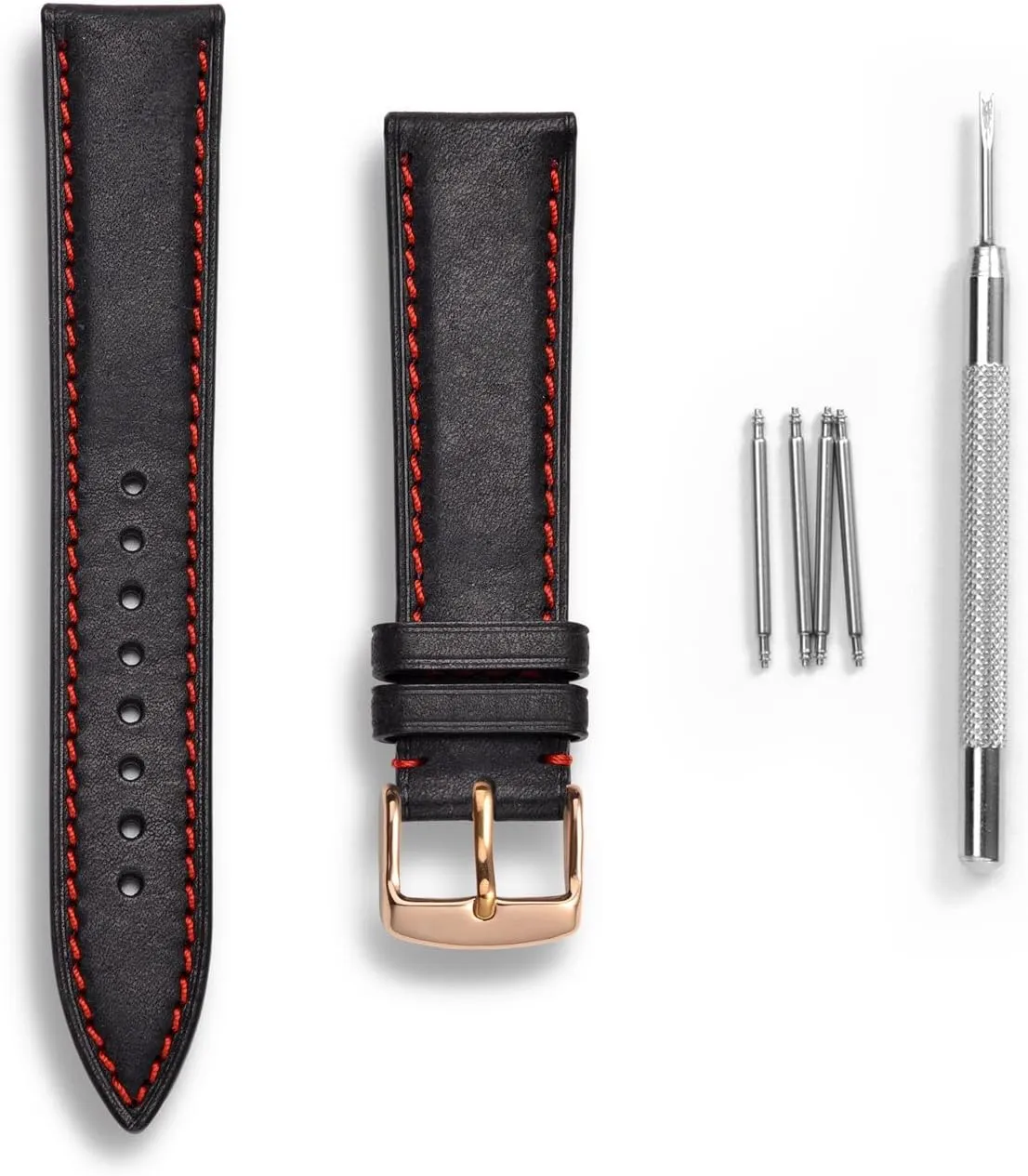 20mm Nubuck Leather Watch Band with Rose Gold episodic Stainless Steel Buckle, Replacement Strap (Black) WOCCI 
