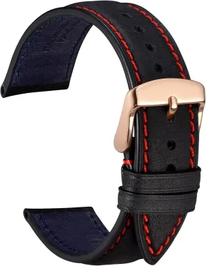 20mm Nubuck Leather Watch Band with Rose Gold episodic Stainless Steel Buckle, Replacement Strap (Black) WOCCI 