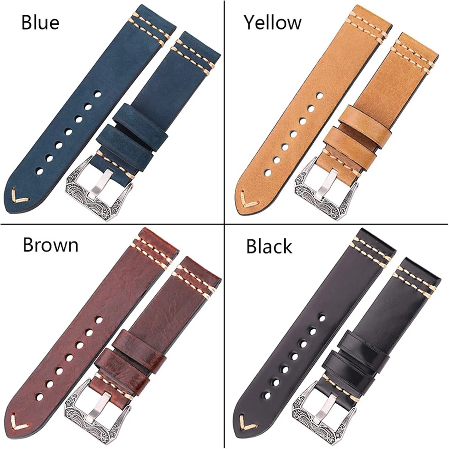 22mm 24mm Leather Watch Band Strap 4 Colors Cowhide Watch imperial soon Accessories Retro Steel Buckle, Watch Strap, Handmade watchband 20mm 