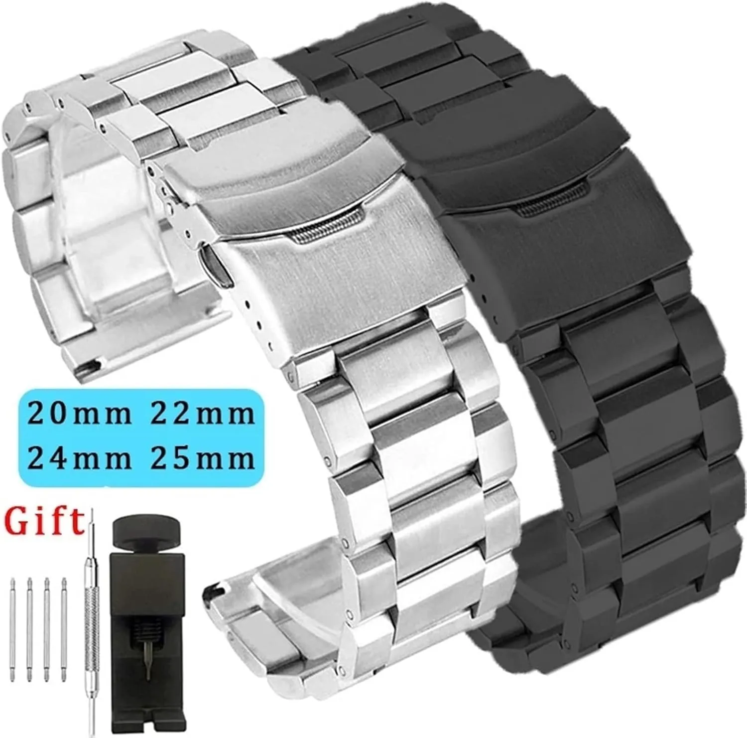 22mm 24mm Strap Stainless Steel Bracelet Three indication popular electrical Beads Wristband Folding Buckle Universal Watch Band Metal Watchbands 20mm 