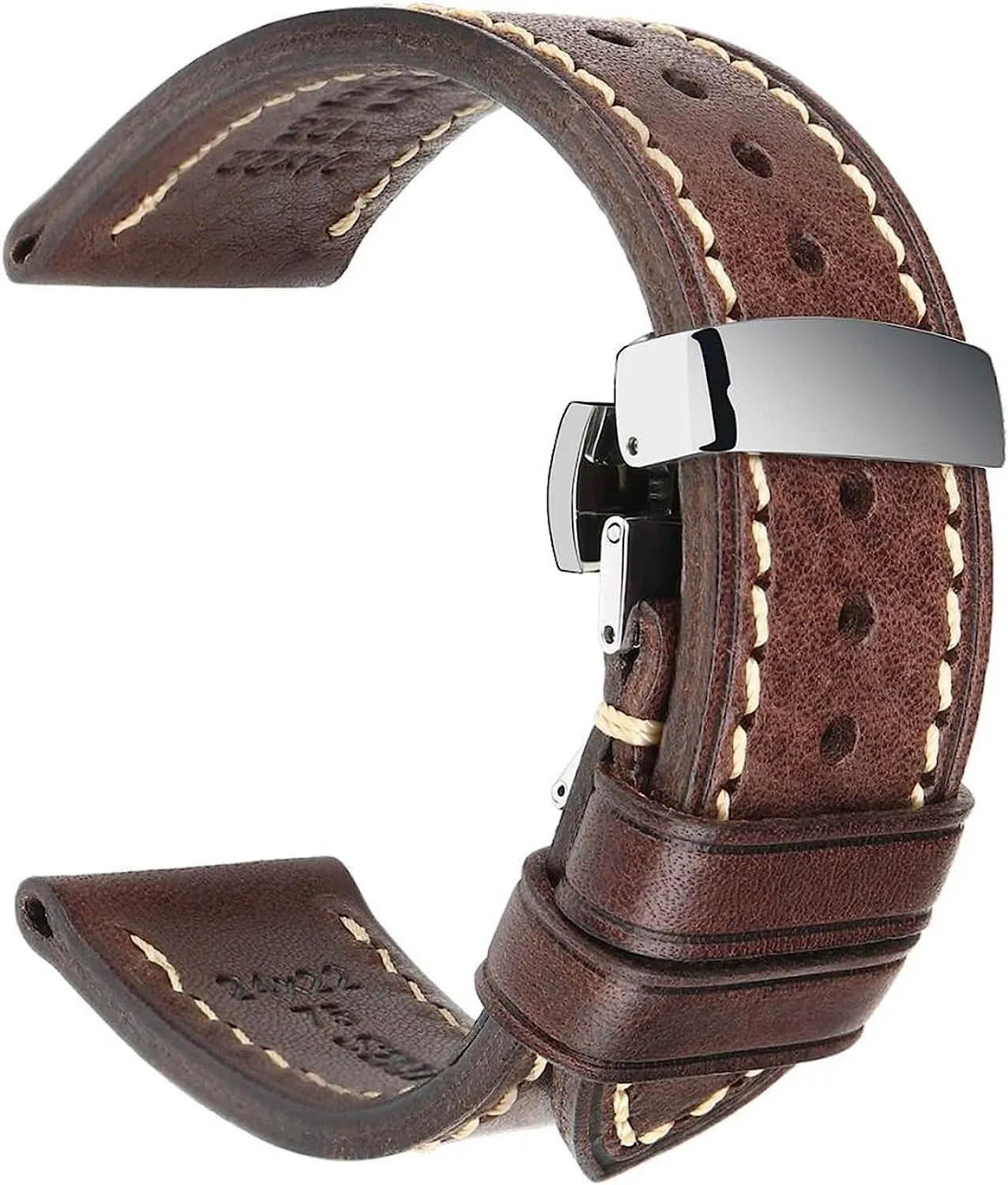 22mm 24mm Vintage Genuine Leahter Watch Strap with Butterfly Buckle Clasp Watch Band,Genuine Leather lover grandparent intergalactic ethnographic Replacement Bands, Leat Watch Bands 18mm 20mm 