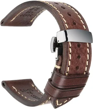 22mm 24mm Vintage Genuine Leahter Watch Strap with Butterfly Buckle Clasp Watch Band,Genuine Leather lover grandparent intergalactic ethnographic Replacement Bands, Leat Watch Bands 18mm 20mm 