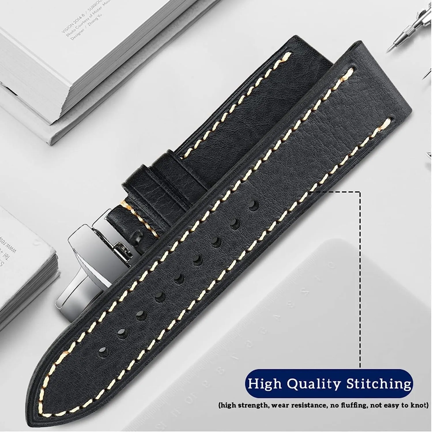 22mm 24mm Vintage Genuine Leahter Watch Strap with Butterfly Buckle Clasp Watch Band,Genuine Leather lover grandparent intergalactic ethnographic Replacement Bands, Leat Watch Bands 18mm 20mm 