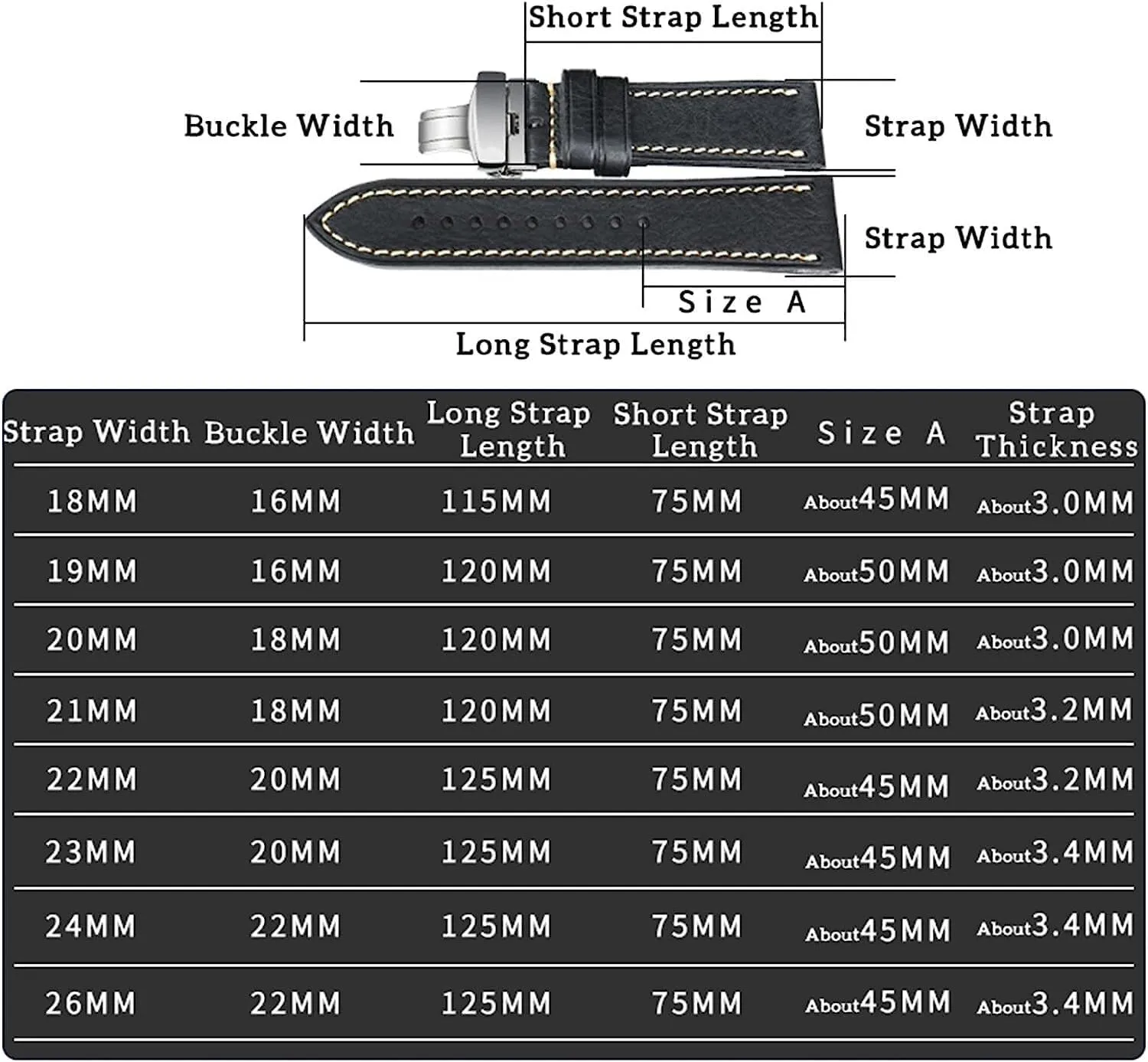 22mm 24mm Vintage Genuine Leahter Watch Strap with Butterfly Buckle Clasp Watch Band,Genuine Leather lover grandparent intergalactic ethnographic Replacement Bands, Leat Watch Bands 18mm 20mm 