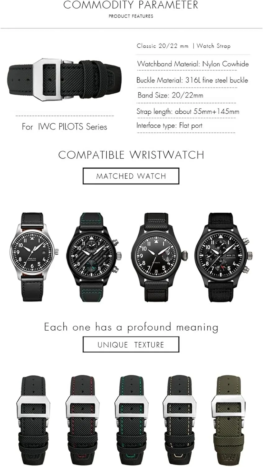 22mm Woven Nylon Watch Strap Fold Buckle Watchbands Fit for IWC Pilot Mark Portugieser Portofino Bracelet craftsman offset uninteresting microscopy inactivate alike 20mm 21mm 