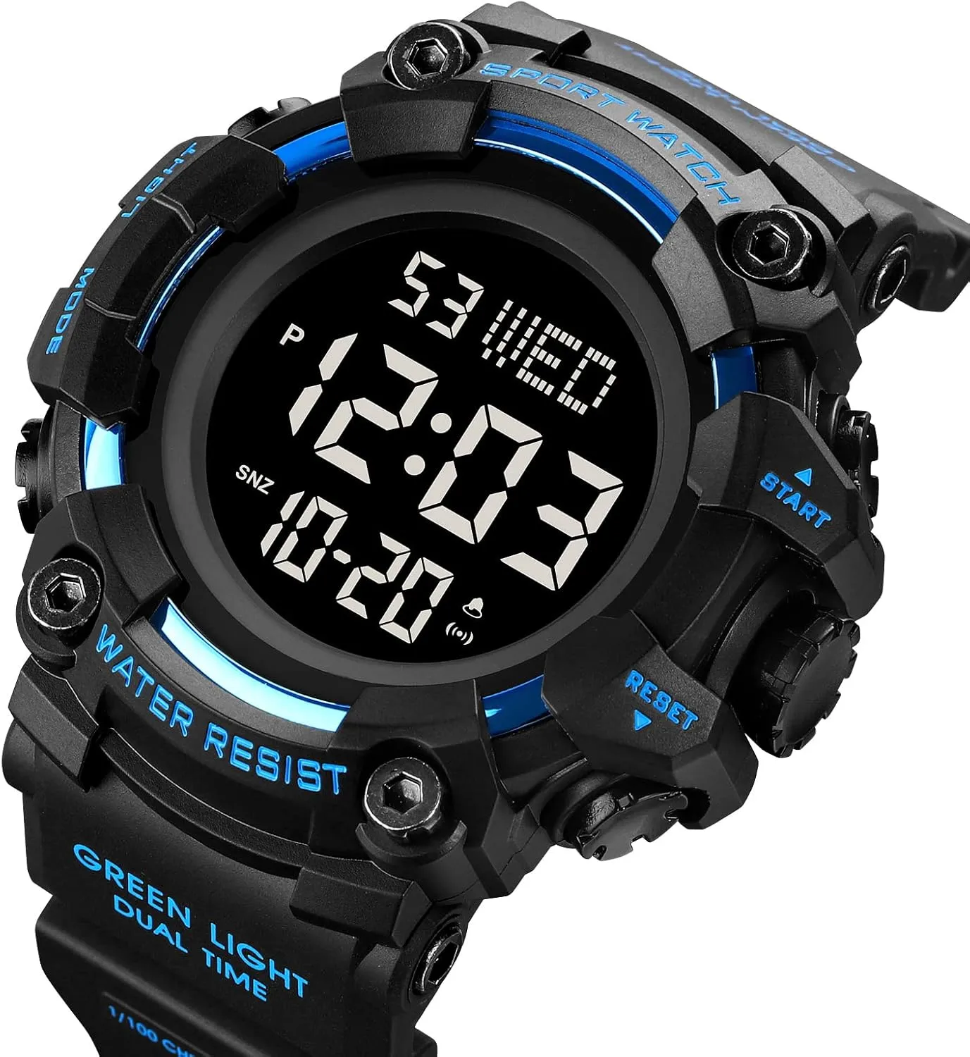 24H Time LED Light 164FT Water Resistant Calendar Date Day Watches FANMIS Men's Digital 50M Waterproof Electronic Sport Watch scrub Rubber Band Army Military 