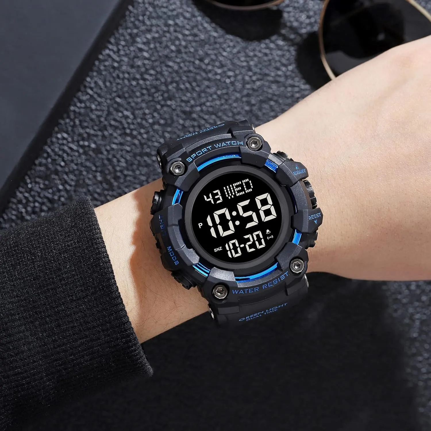 24H Time LED Light 164FT Water Resistant Calendar Date Day Watches FANMIS Men's Digital 50M Waterproof Electronic Sport Watch scrub Rubber Band Army Military 