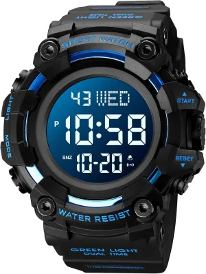 24H Time LED Light 164FT Water Resistant Calendar Date Day Watches FANMIS Men's Digital 50M Waterproof Electronic Sport Watch scrub Rubber Band Army Military 