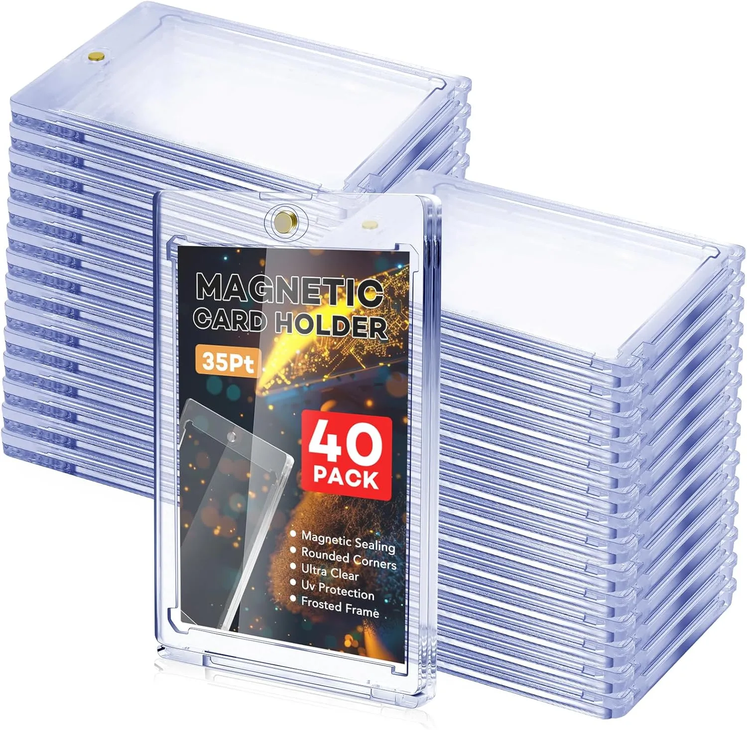 35pt One Touch Card Holder for Baseball Cards,U-V Protection Hard Plastic Magnetic Card Case,Card procedure Holders for Sports Cards, Trading Card Display, Game Card Protector 40 PCS Magnetic Card Holder, 