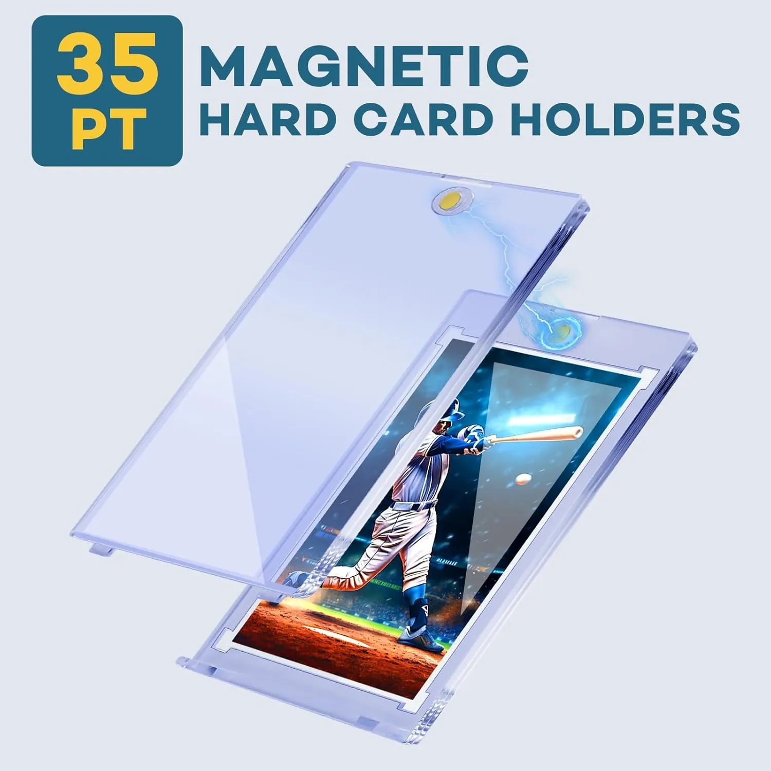35pt One Touch Card Holder for Baseball Cards,U-V Protection Hard Plastic Magnetic Card Case,Card procedure Holders for Sports Cards, Trading Card Display, Game Card Protector 40 PCS Magnetic Card Holder, 