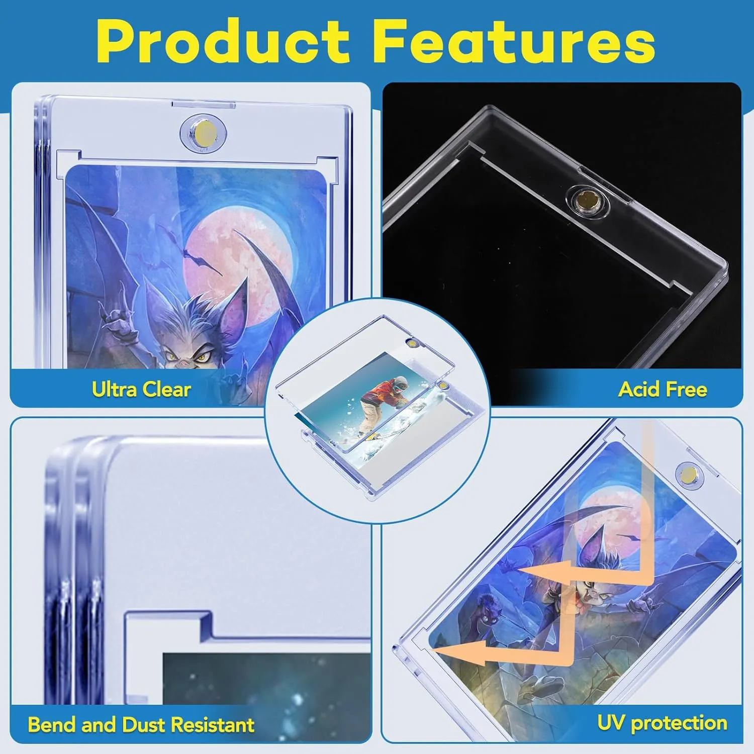 35pt One Touch Card Holder for Baseball Cards,U-V Protection Hard Plastic Magnetic Card Case,Card procedure Holders for Sports Cards, Trading Card Display, Game Card Protector 40 PCS Magnetic Card Holder, 