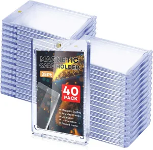 35pt One Touch Card Holder for Baseball Cards,U-V Protection Hard Plastic Magnetic Card Case,Card procedure Holders for Sports Cards, Trading Card Display, Game Card Protector 40 PCS Magnetic Card Holder, 