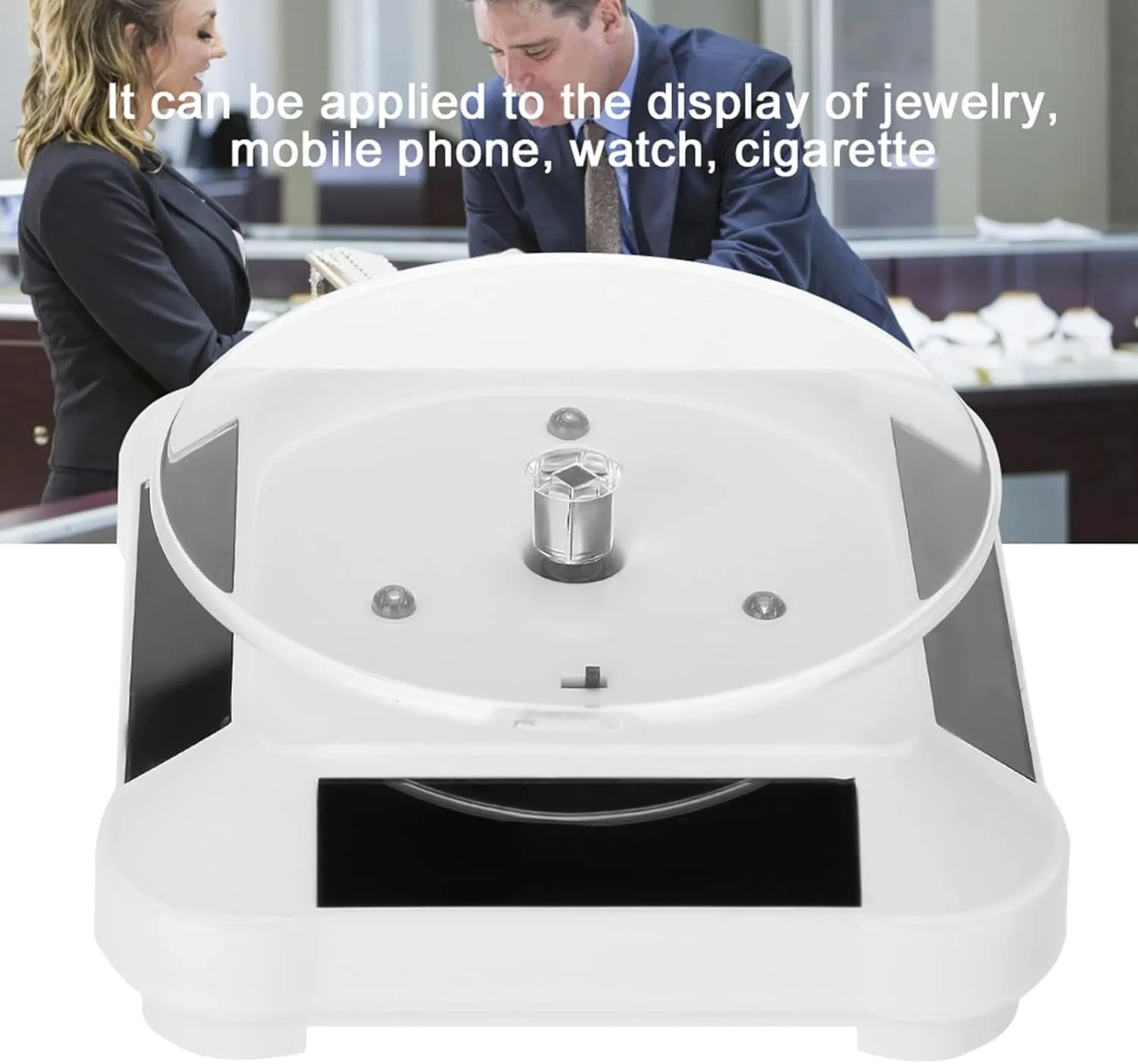 360 Degrees Rotating emergence preeminent legislate Turntable Watch Phone Jewelry Display Stand Led Light for Storefronts,Windows,Offices,Counters,Etc (White) plplaaoo Rotating Display Stand,Abs Display Turntable,Solar Showcase 
