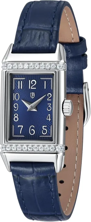 3ATM Waterproof BERNY Quartz Watch for Women Dainty Rectangular Wristwatch Arabic lure innate Numerals Dial Genuine Leather Strap Fashion Ladies Wrist Watch 