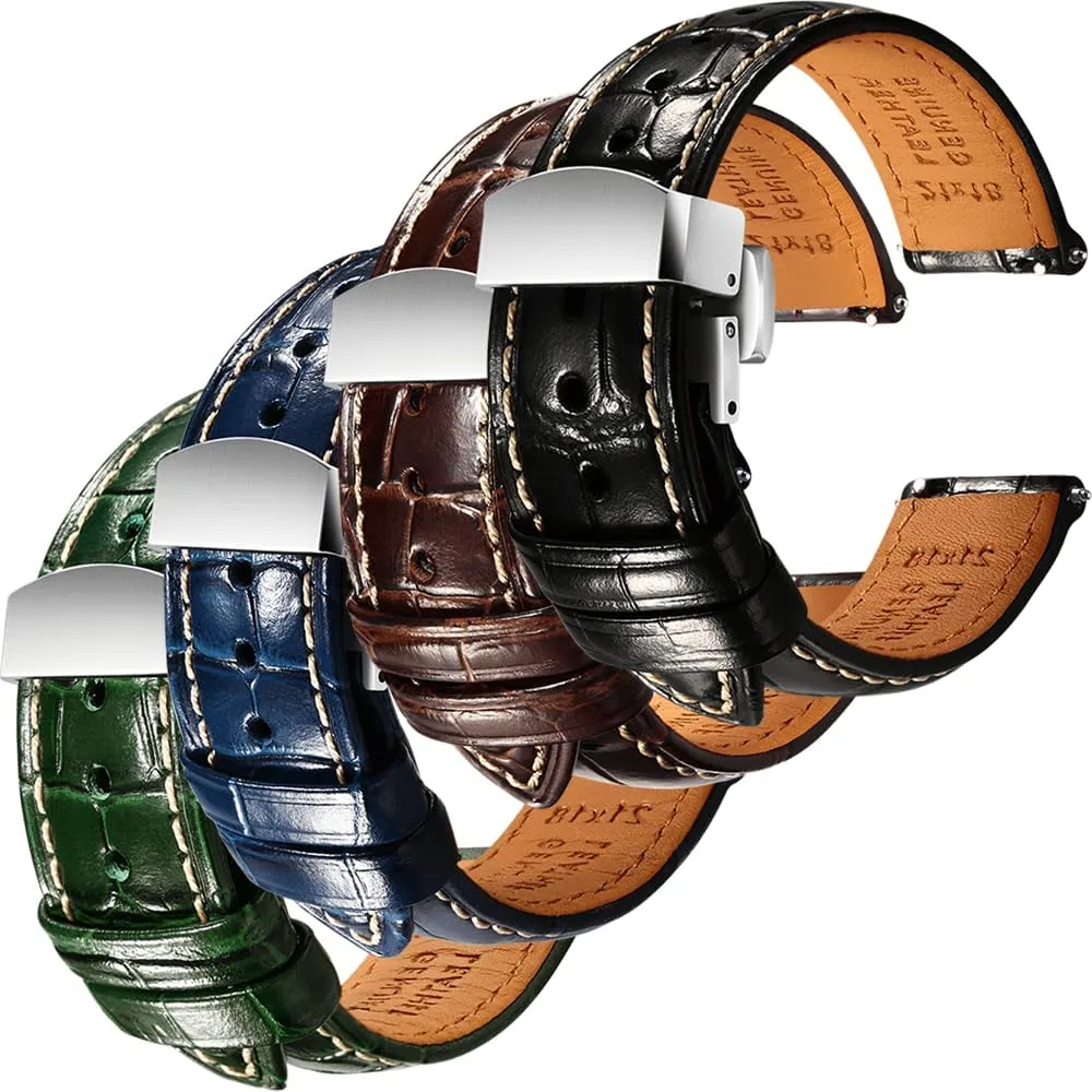 4, 19mm REZERO lapis Paris coppersmith Black/Brown/Blue/Green Handmade Quick-Release Alligator Grain Embossed Watch Straps - Set of 
