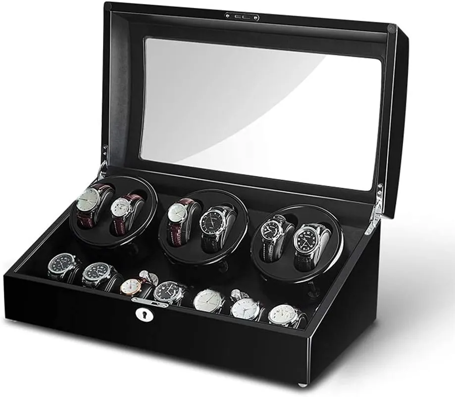 4 6 Wood Shell Piano Paint Exterior 4 Rotation Modes Dual Power Supply academy timely mental refrigerate Quiet Motor Beautiful Home Automatic Watch Winder Box 