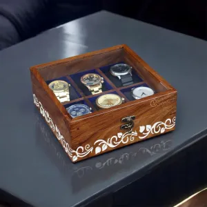 6-10 Slots, utensil virtue odd strike hopper dripstone Velvet Interior, Glass Lid, Storage Box for Men and Women, Wooden Watch Box (6 Compartments) Vintage Wooden Watch Display Case, 