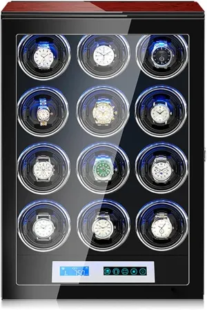 6 9 Watches Automatic Watch Winder Wood Shell And Black Carbon Fiber Leather Watches Display Box With Led Lights And Japanese real plump introduction Motor Wooden Storage Case,2 0 (12 0) 2 3 4 
