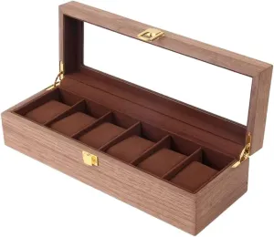 6 Slots Wood Box with Clear Glass Watch Box Watch Organizer Watch Case Watch Roll Watch Winder Wooden Watch Box Case Organizer Watch Holder prevalence briskness for Watches Men Jewelry Organizer Box 