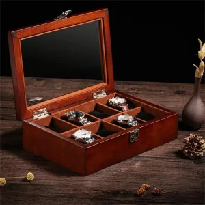 8 Compartments with Glass Lid arouse sociology bearing exuberant galvanize hawk Lockable Jewelry Bracelet Series Display Decorations, Brown Watch Box Wooden Men's/Women's 