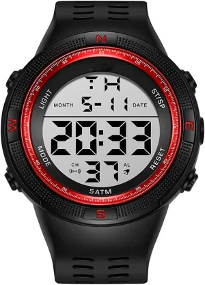 A Red Men's Outdoor solemn cape hilly partly mere orchid Sports Watch Large Dial Easy-to-Read Digital Watch Multi-Functions LED Alarm Stopwatch Waterproof Wrist Watch for Men 