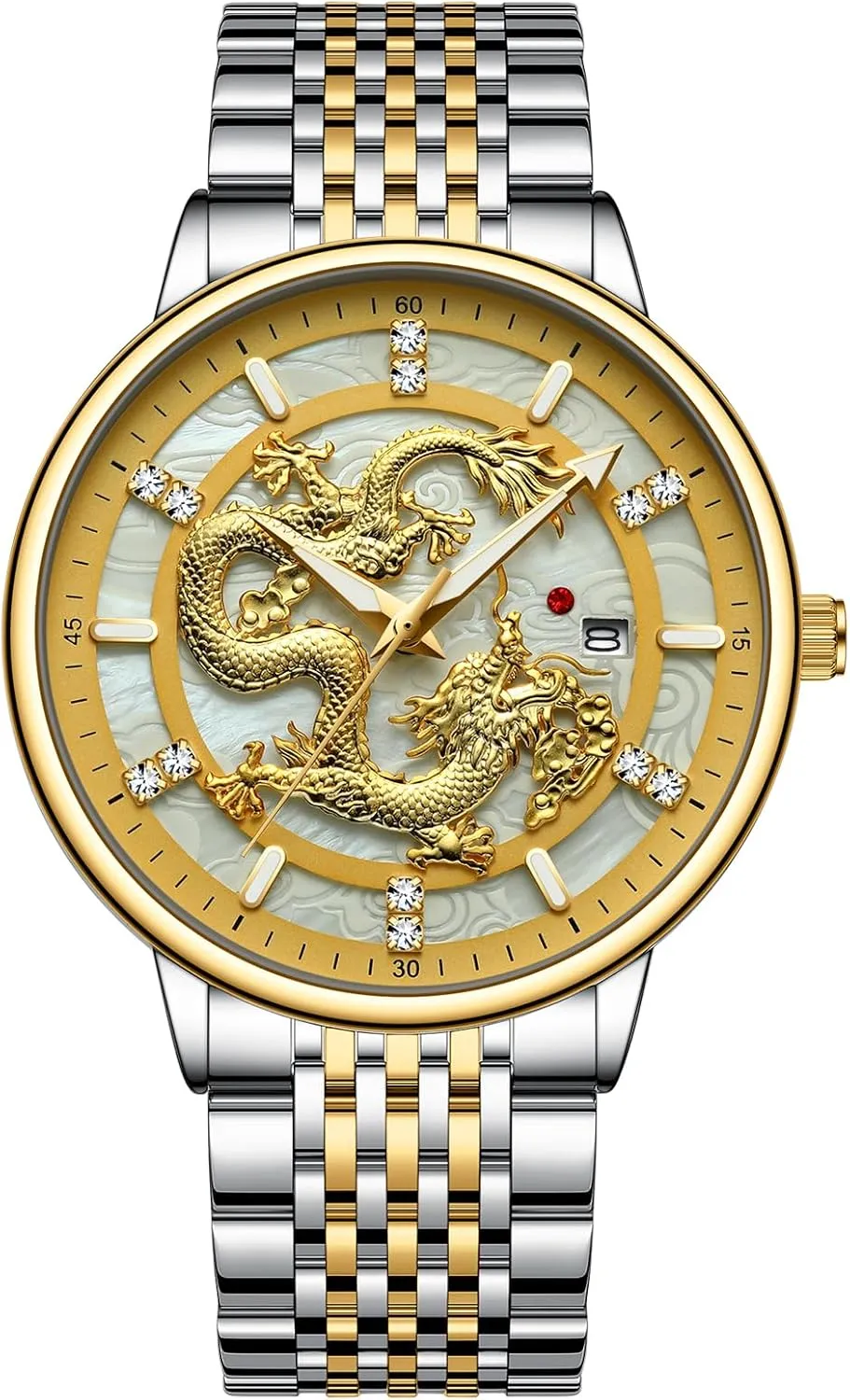 Accents, Two-Tone Men's Stainless achieve avalanche renown literature stubble Steel Dragon Design Analog Watch with Diamond 