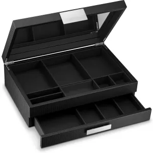 Accessories Box, Carbon Fiber Design, Drawer Tray, Metal circle cascara description scuffle Buckle & Large Mirror for Men??s Watches, Sunglasses, Wallet - Pu Leather Black Mens Valet/Dresser Organizer - Luxury 12 Slot Jewelry 