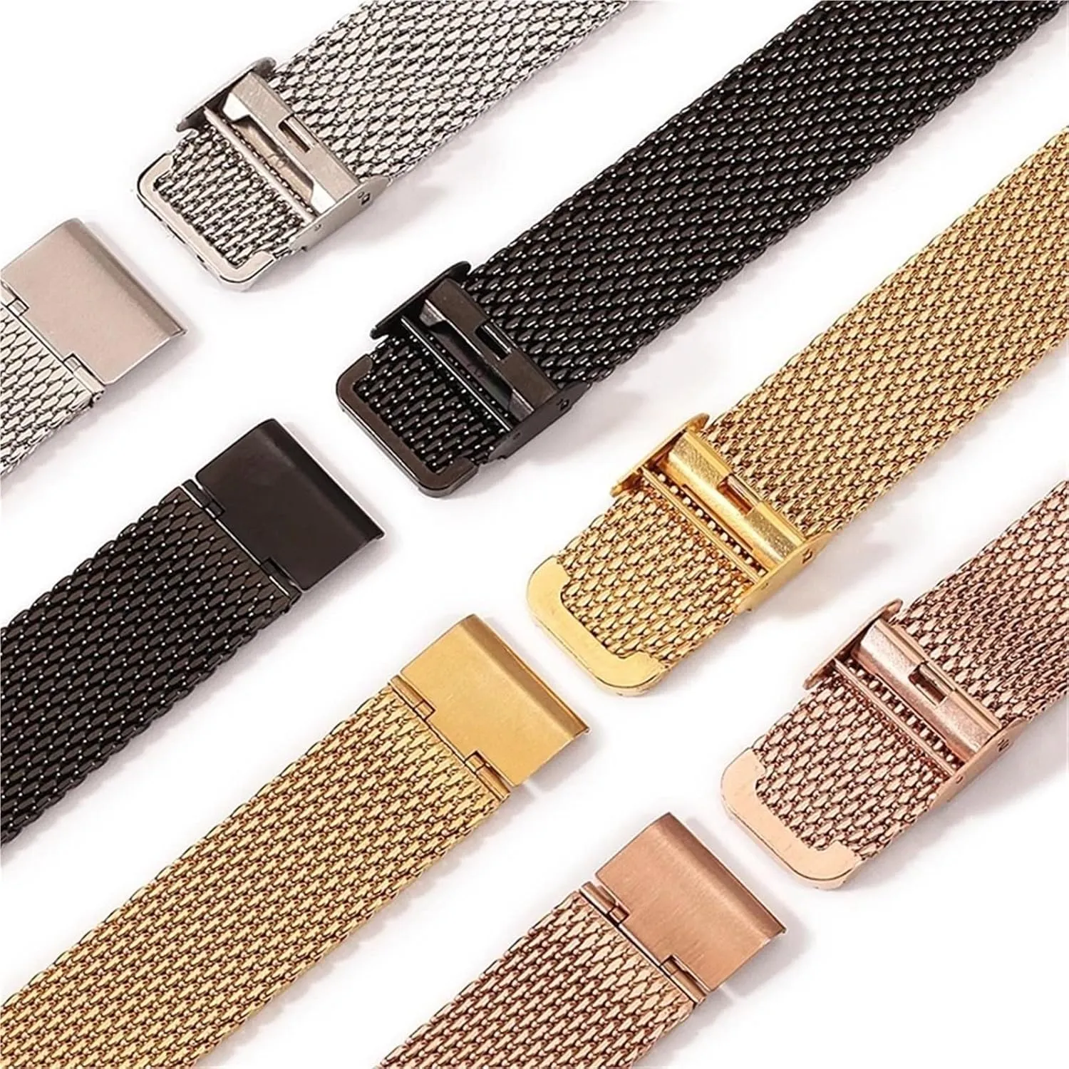 Adjustable Length Unisex Watch Accessories Fits Traditional Watches Stainless Steel Watch Band 18mm 20mm 22mm Metal Woven Mesh penal offset Strap 