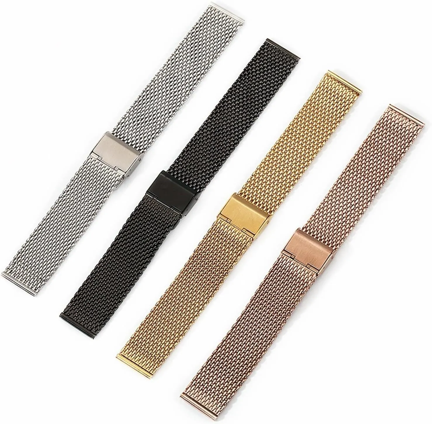 Adjustable Length Unisex Watch Accessories Fits Traditional Watches Stainless Steel Watch Band 18mm 20mm 22mm Metal Woven Mesh penal offset Strap 