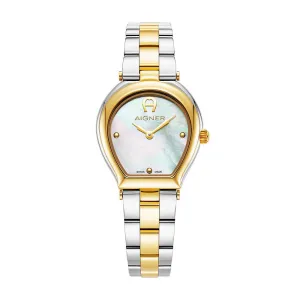 Aigner Trani Ladies White MOP Dial Silver Gold Tone Watch
