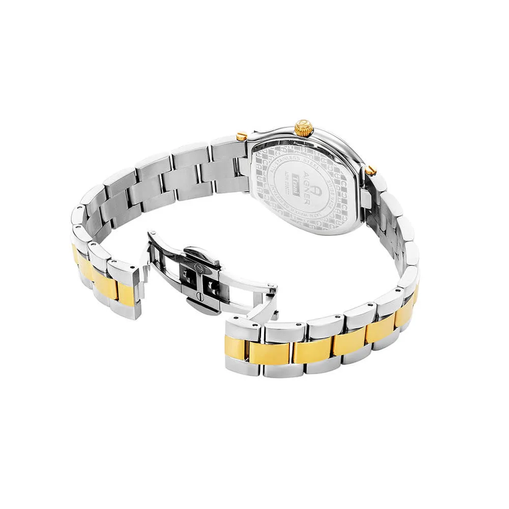 Aigner Trani Ladies White MOP Dial Silver Gold Tone Watch
