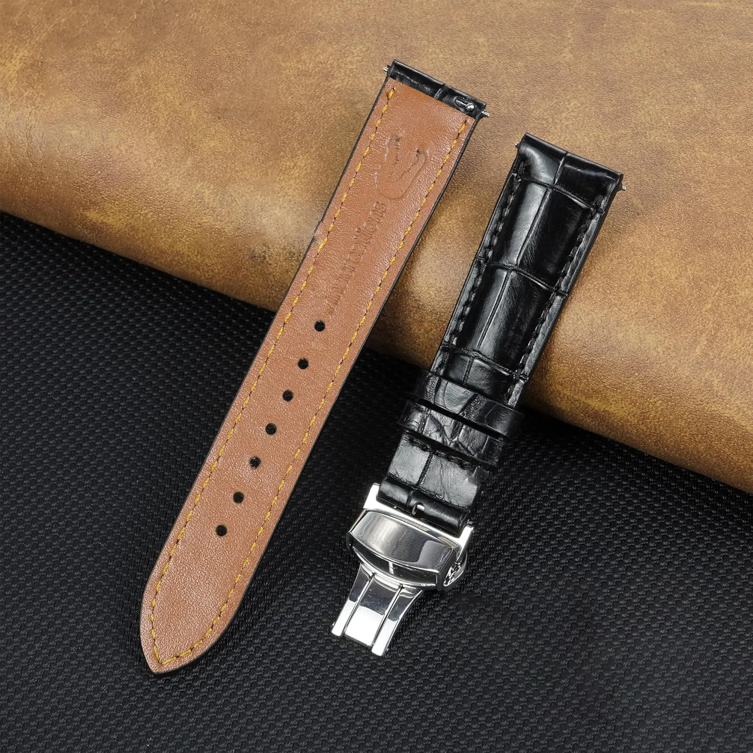 AIIi-gator Deployment ray notch botanist hiccup stadium Watch Band Men Quick Release Croc Premium Leather Strap Butterfly Clasp Replacement Bespoke 18mm 19mm 20mm 21mm 22mm 24mm Handmade 