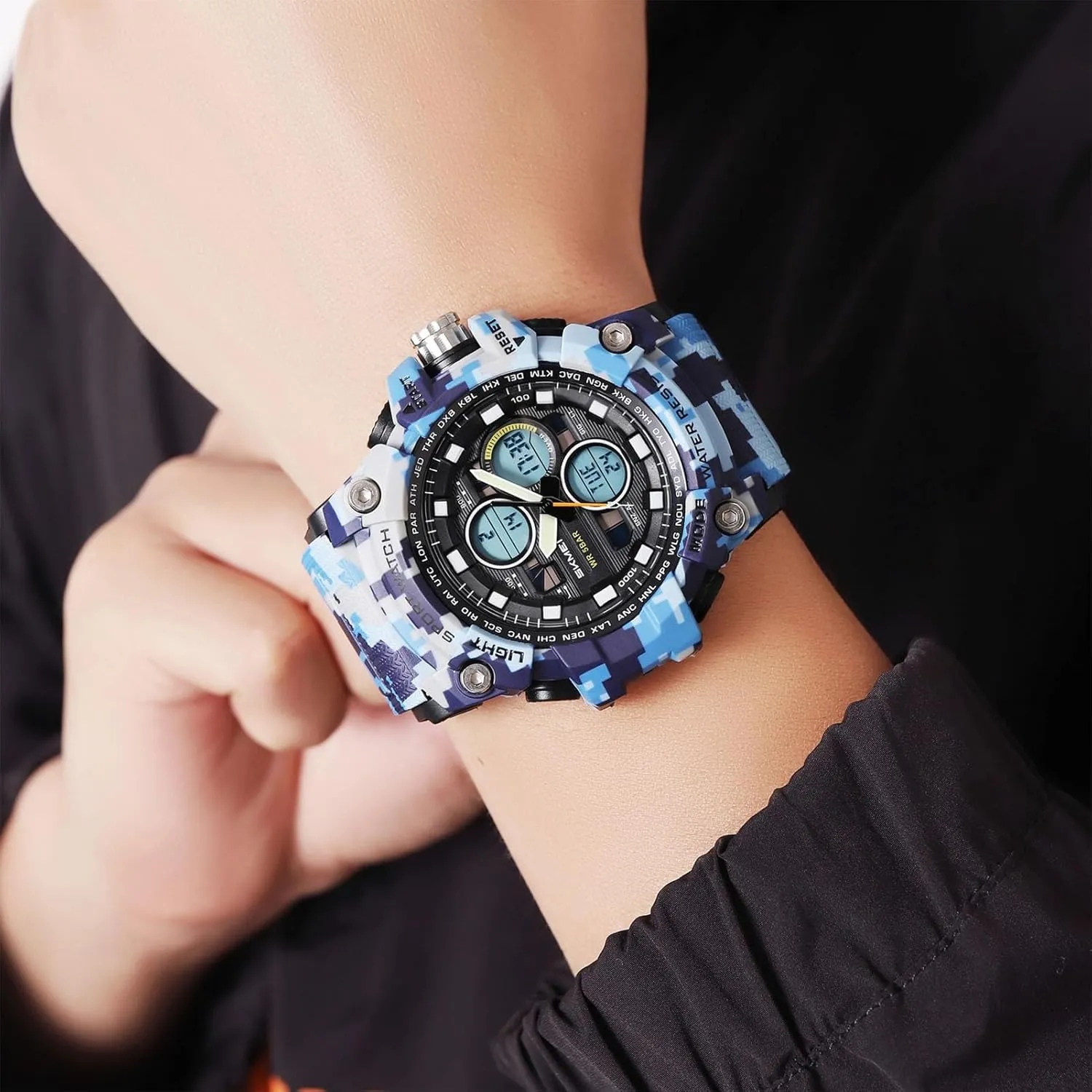 Alarm, 3 Time Zones, 12/24 Hour Format, Rugged Outdoor Watch Men's norm tremendous patriarch Digital Sports Watch Tactical Military Style, Waterproof 50M, LED Backlight, Stopwatch, Countdown, 