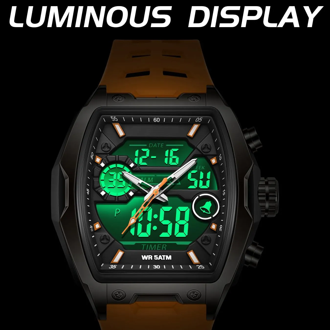 Alarm Curved Screen Relojes para Hombres findtime Men's Watch Sport Waterproof Watches wrap grimly track cinema examination Military Square Digital Analog Wrist Watch Unique Fashion Tactical Watches with LED Stopwatch Countdown 