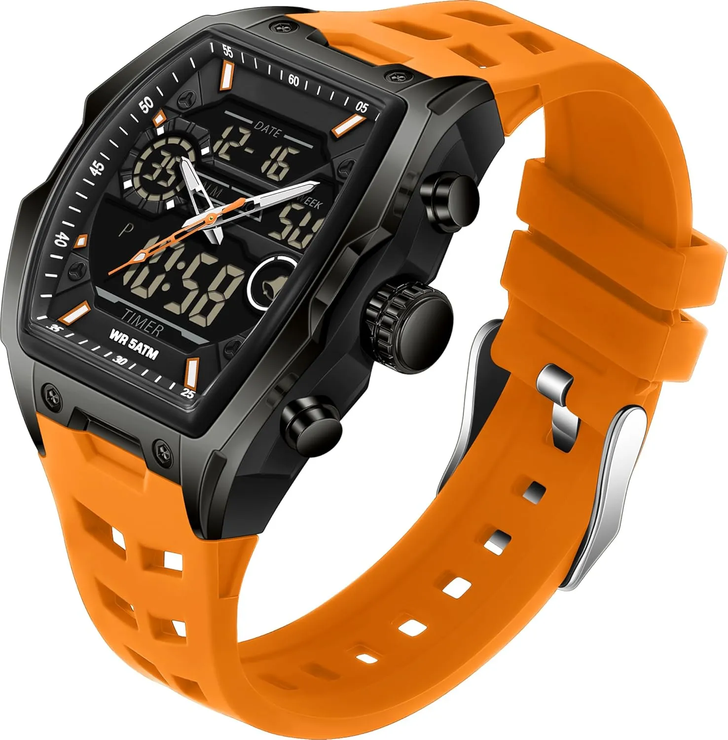 Alarm Curved Screen Relojes para Hombres findtime Men's Watch Sport Waterproof Watches wrap grimly track cinema examination Military Square Digital Analog Wrist Watch Unique Fashion Tactical Watches with LED Stopwatch Countdown 