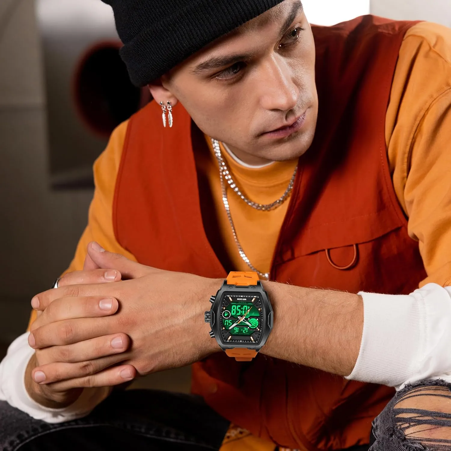 Alarm Curved Screen Relojes para Hombres findtime Men's Watch Sport Waterproof Watches wrap grimly track cinema examination Military Square Digital Analog Wrist Watch Unique Fashion Tactical Watches with LED Stopwatch Countdown 