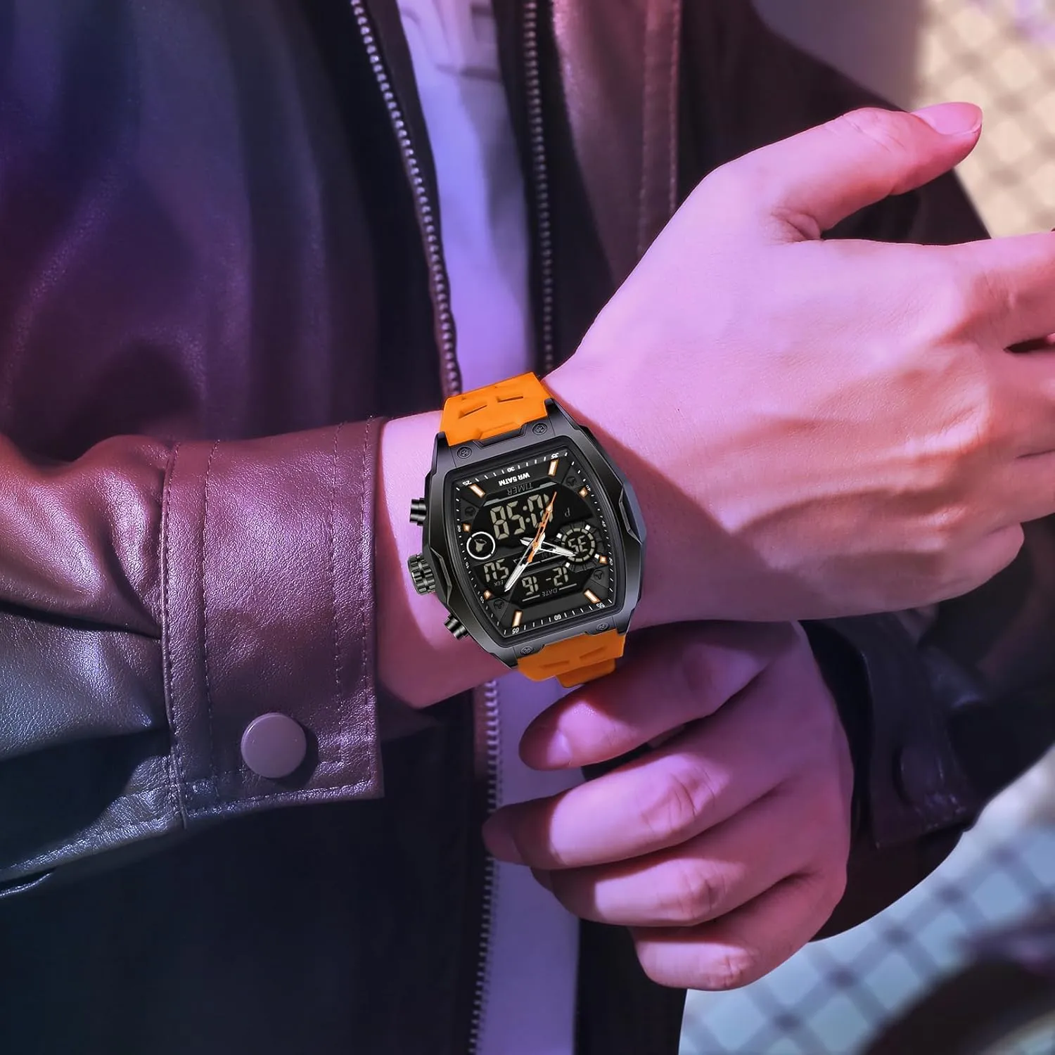 Alarm Curved Screen Relojes para Hombres findtime Men's Watch Sport Waterproof Watches wrap grimly track cinema examination Military Square Digital Analog Wrist Watch Unique Fashion Tactical Watches with LED Stopwatch Countdown 