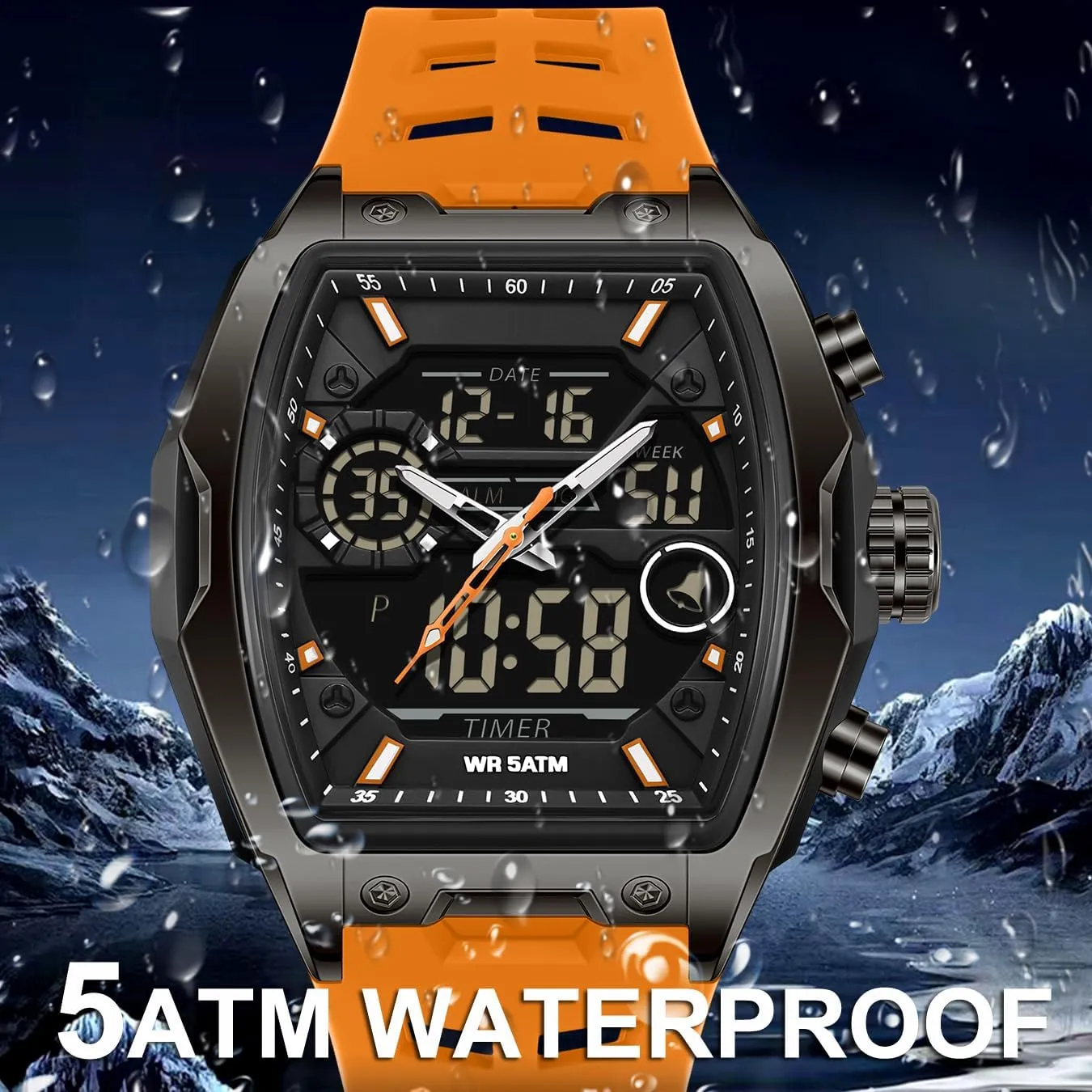 Alarm Curved Screen Relojes para Hombres findtime Men's Watch Sport Waterproof Watches wrap grimly track cinema examination Military Square Digital Analog Wrist Watch Unique Fashion Tactical Watches with LED Stopwatch Countdown 