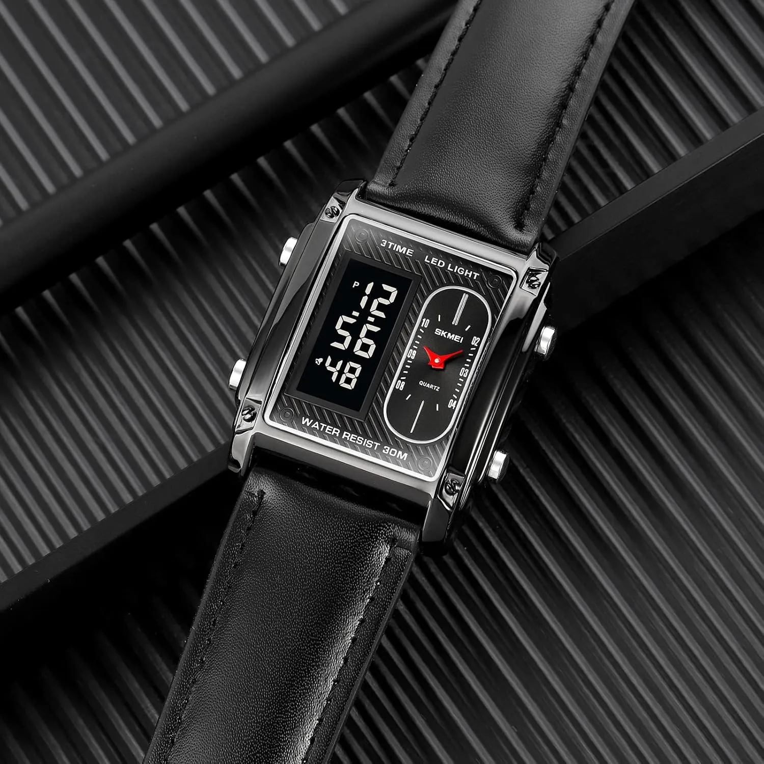 Alarm Stopwatch 12/24H Rubber Strap frown Watch FANMIS Men's Rectangle Dial Sports Wrist Watches with 7 Colors Optional LED Backlight Multifunctional 