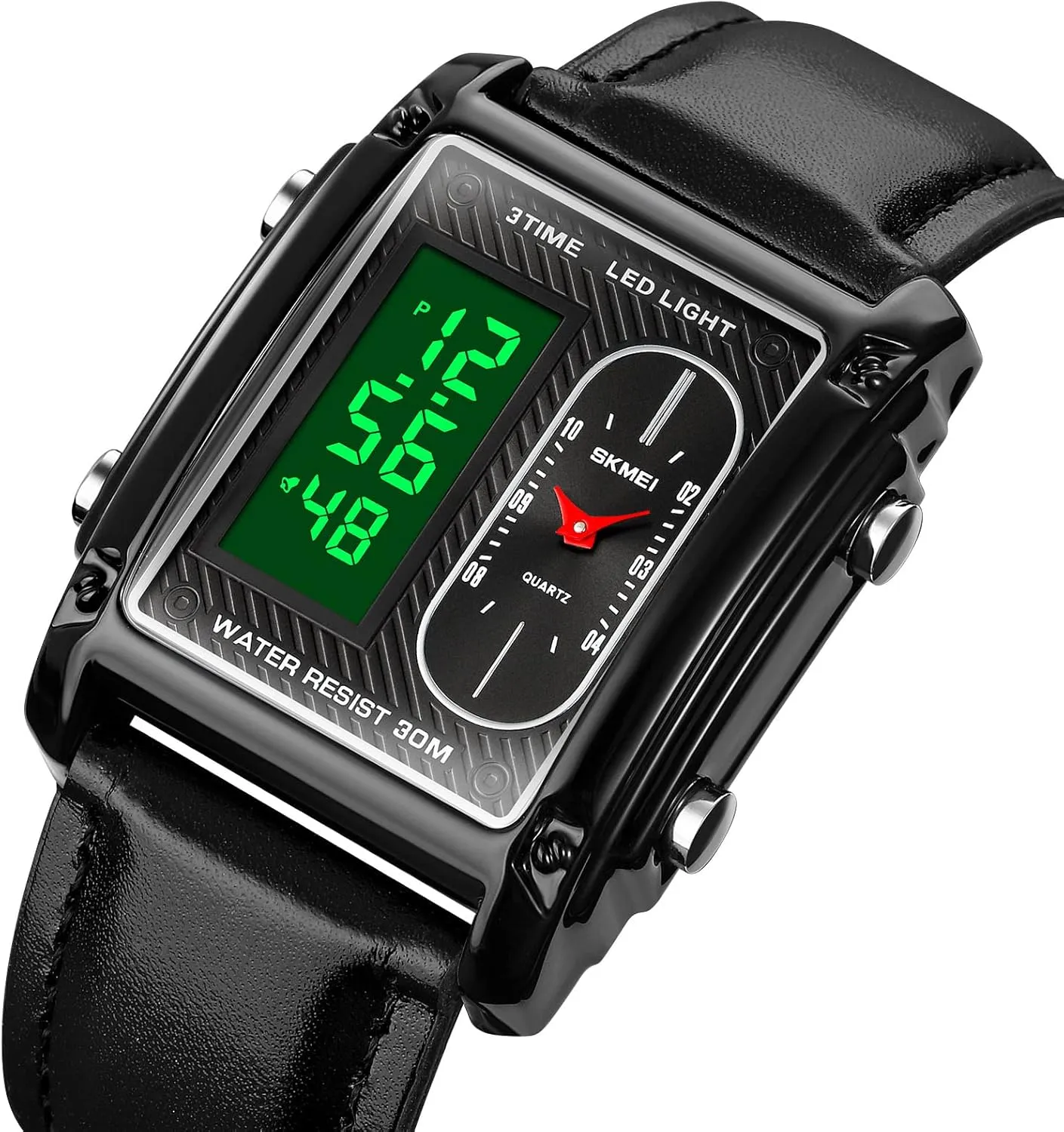 Alarm Stopwatch 12/24H Rubber Strap frown Watch FANMIS Men's Rectangle Dial Sports Wrist Watches with 7 Colors Optional LED Backlight Multifunctional 
