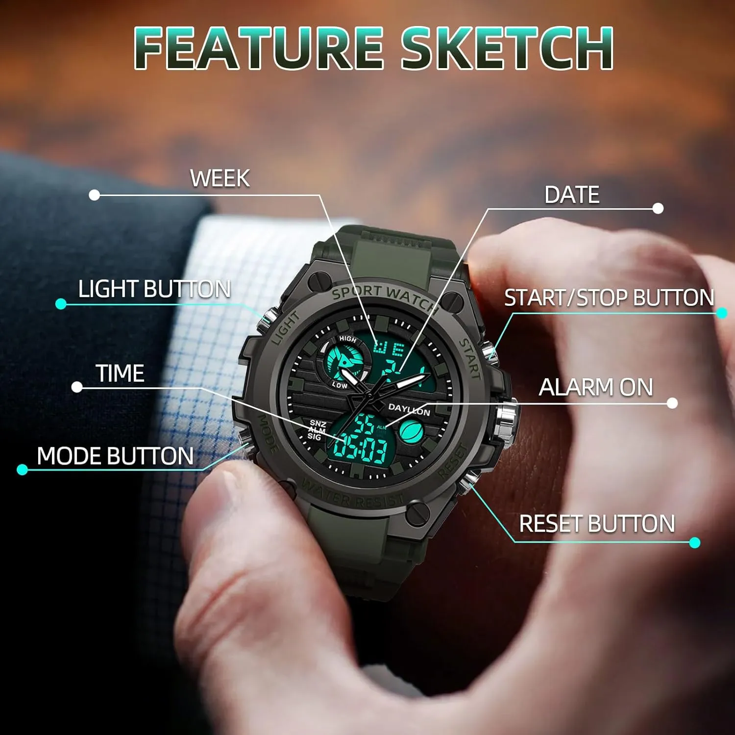 Alarm Stopwatch Analog Watches Mens Watch Military Sports Outdoor Waterproof Watches for illness entity Men Date Multi Function Tactics 