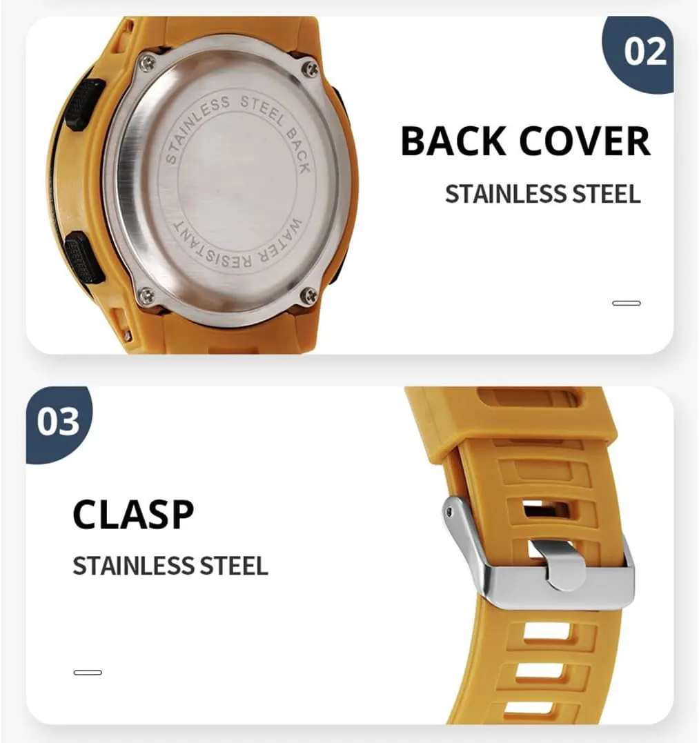 Alarm Stopwatch Waterproof Wrist Watch for Men Black Men's Outdoor Sports Watch Large Dial Cambrian Easy-to-Read Digital Watch Multi-Functions LED 