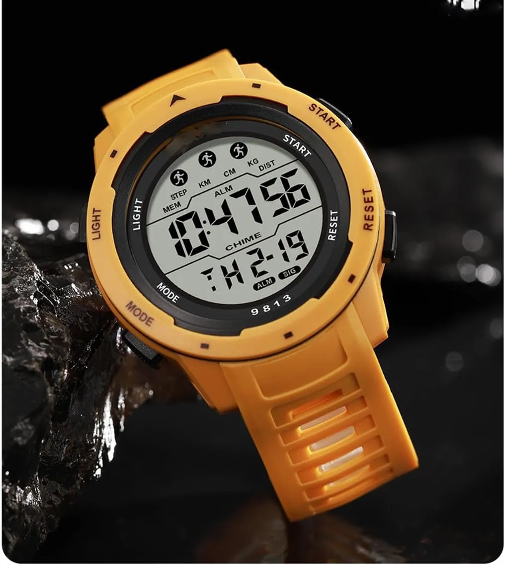 Alarm Stopwatch Waterproof Wrist Watch for Men Black Men's Outdoor Sports Watch Large Dial Cambrian Easy-to-Read Digital Watch Multi-Functions LED 