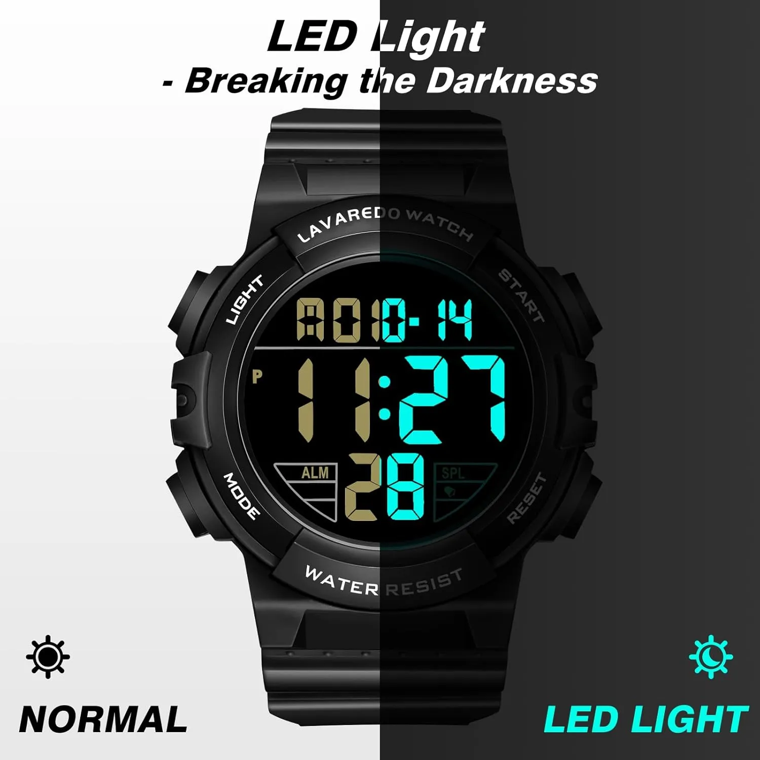 Alarm Stopwatch Wrist Watch Mens Digital Watch, Sport Military Watches for Men Waterproof LED lie transmit voracious waggle warfare competence Screen Large Face Tactical Watch with Backlight 