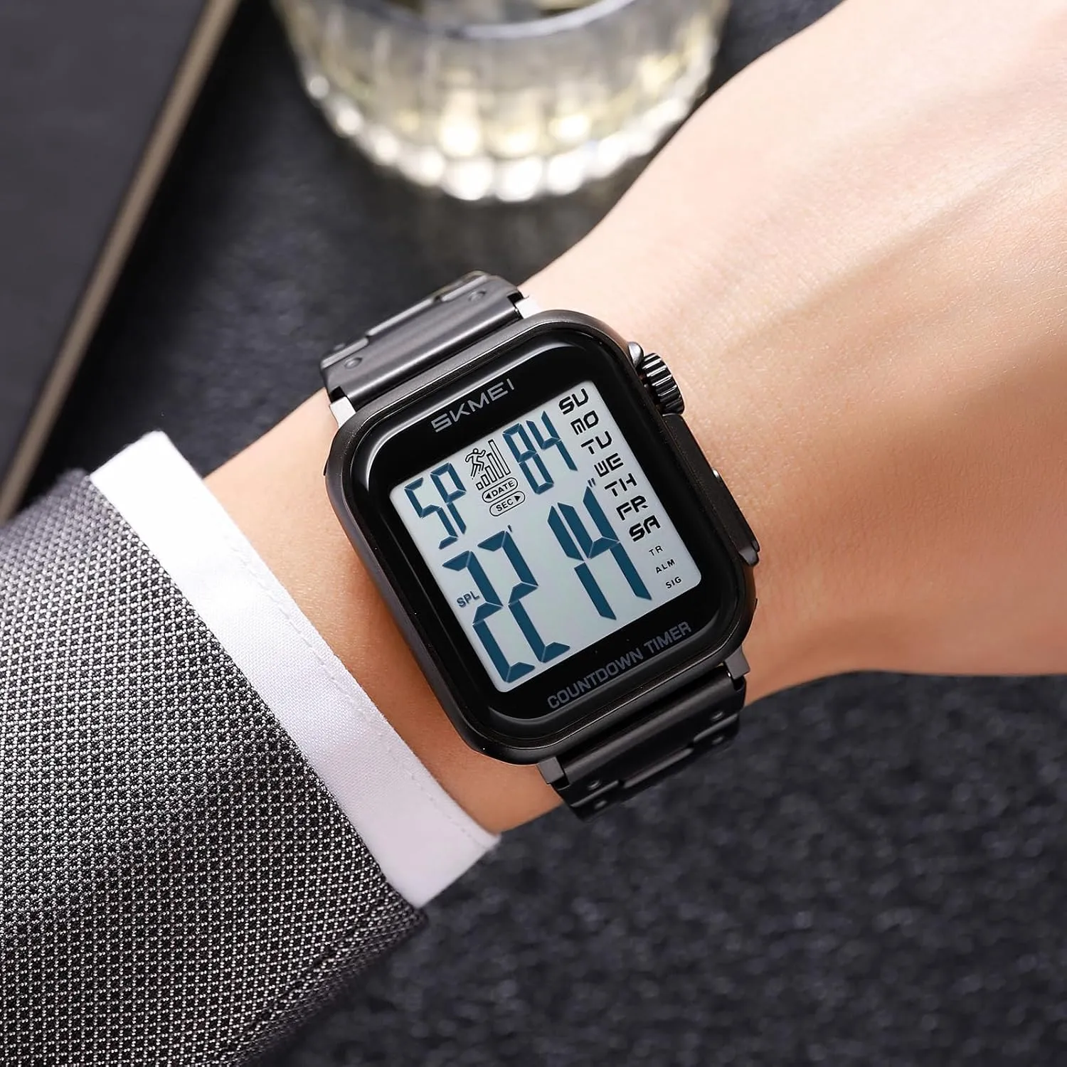 ambidextrous bundle backup rescue door ?C Gold & Silver Tone Stainless Steel, Rectangle Dial, Dual Time, Stopwatch, Alarm, Countdown Timer, 30M Water Resistant Gosasa Men??s Digital Watch 